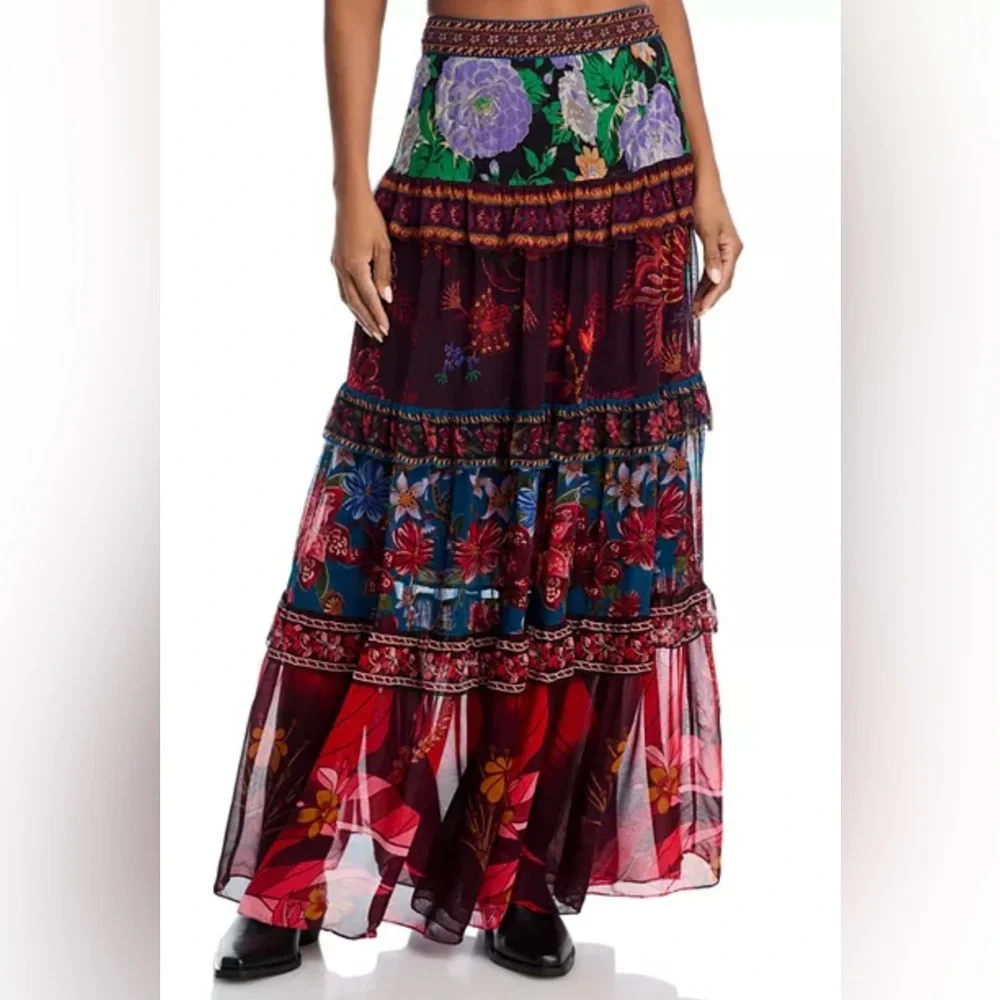 FARM Rio Floral Mix Ruffle Maxi Skirt - Picture 1 of 5